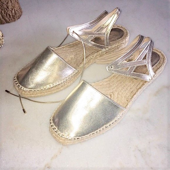 New! Zara gold lace up espadrille sandals / jute shoes - Picture 7 of 8